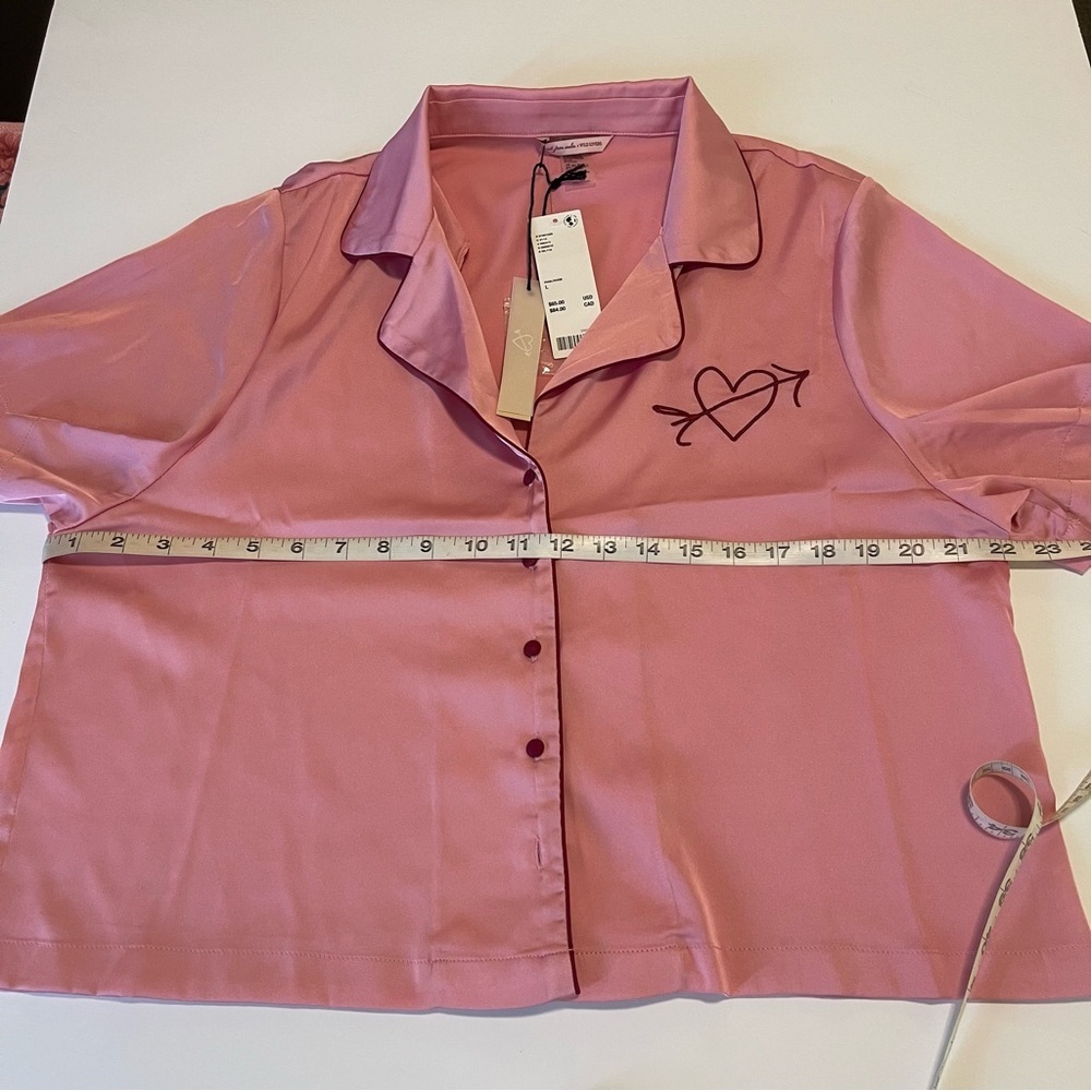 Out From Under x Wild Lovers Pink Pajama Shirt Button Down Heart Satin Large - Picture 5 of 14